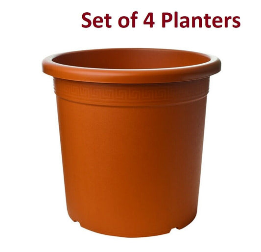 Set of 4 Tall Terracotta Plastic Planter 28cm Round Flower Plant Garden Pot