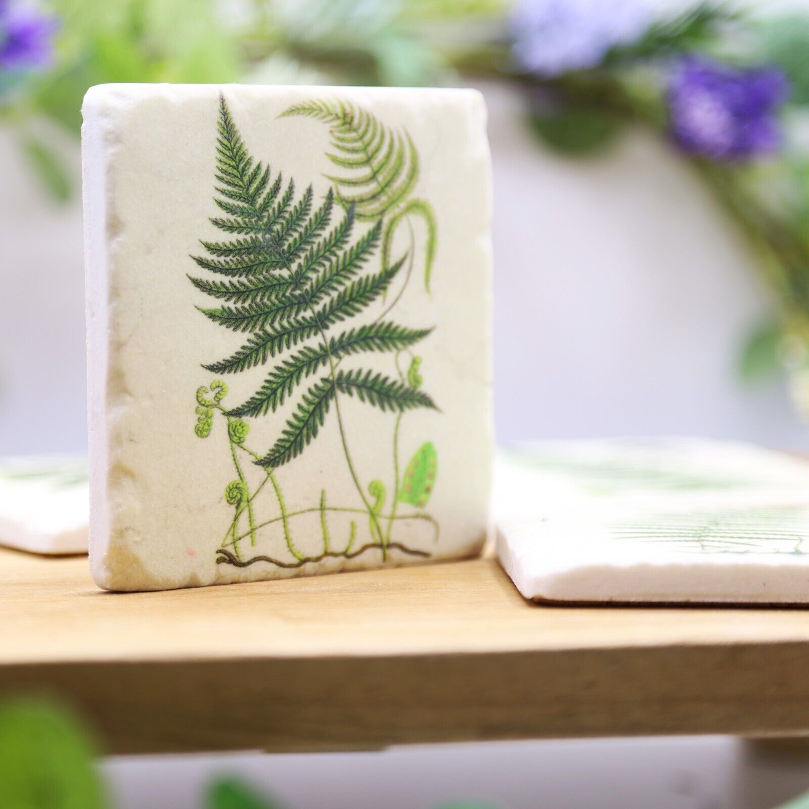 Ceramic Coasters Set of 4 Fern Botanical Cork Backed Coasters Table Mats