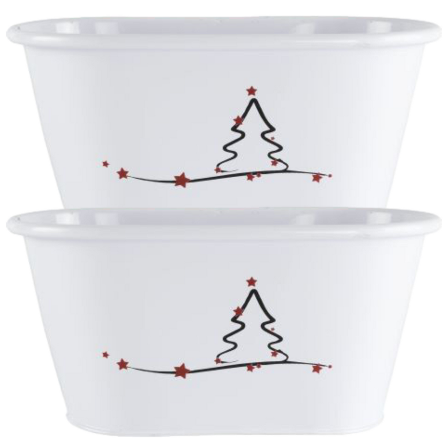 2Pc White Tin Pail Trough Planter Pot Modern Christmas Tree Star 26cm Xmas Decor