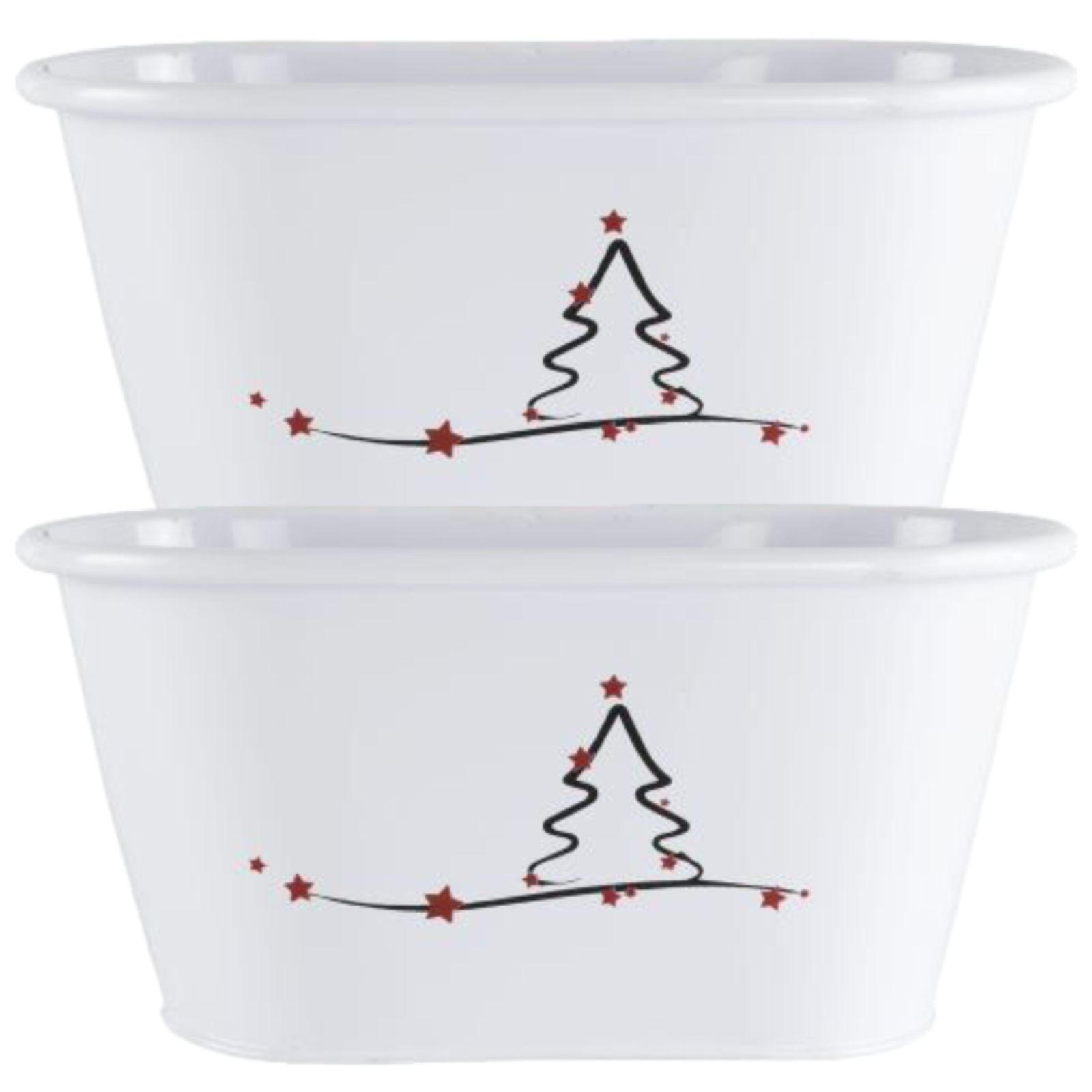 2Pc White Tin Pail Trough Planter Pot Modern Christmas Tree Star 26cm Xmas Decor