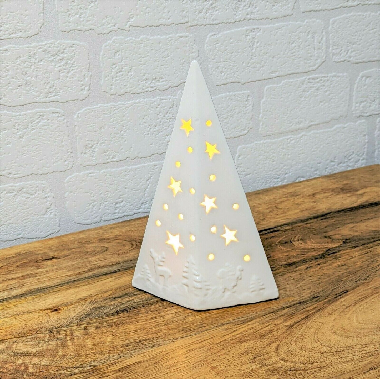 Ceramic LED Light Up Christmas Tree Warm White Standing Xmas Decor Ornament 20cm