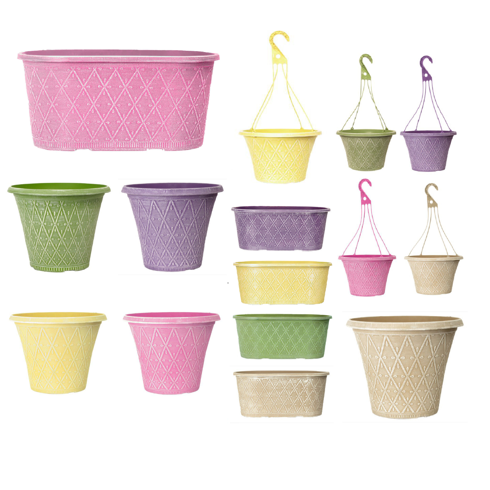 Plastic Summer Spring Planters Plant Pots Hanging Baskets Troughs Powdered Pots