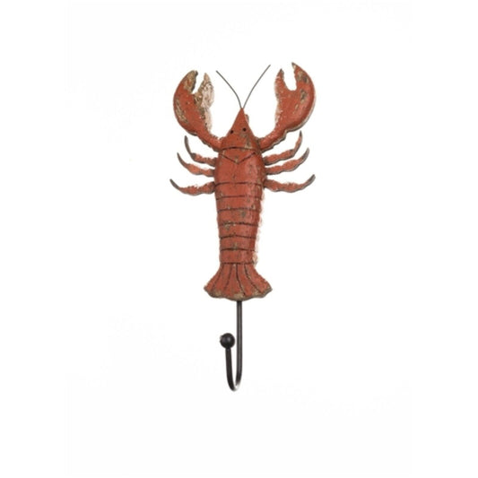 Wooden Red Lobster Metal Hook Marine Figurine Leads Coat Keys Wall Hook Hanger