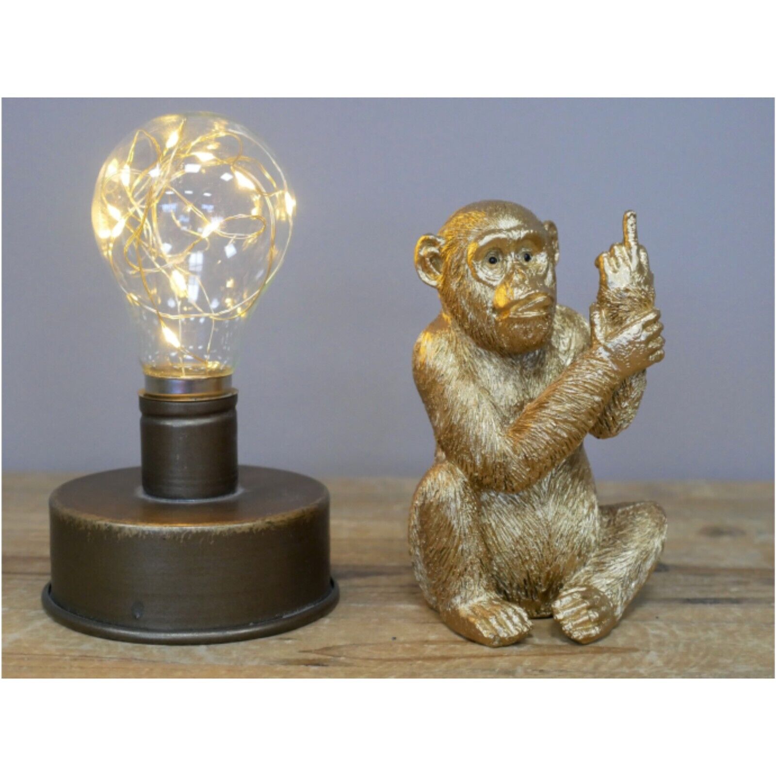 Resin Gold Up Yours Monkey Statue Small Rude Funny Novelty Shelfsitter Ornament