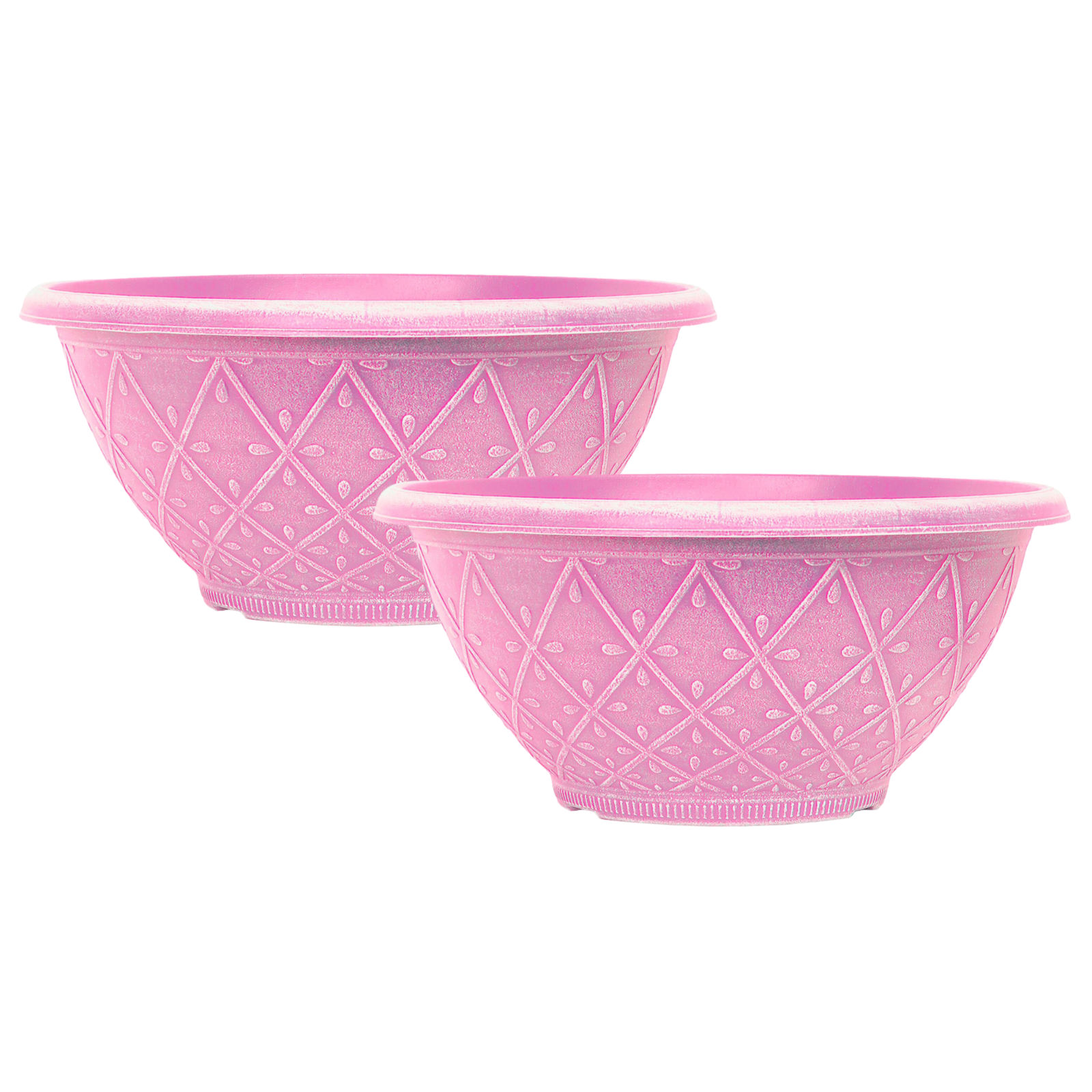 Bowl Planter 2Pc Plastic Prisma 30cm Powdered Raspberry Pink 6L Garden Plant Pot