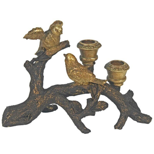 Gold Black Birds On Branch Candle Holder Dinner Table Home Decor Antique Vintage