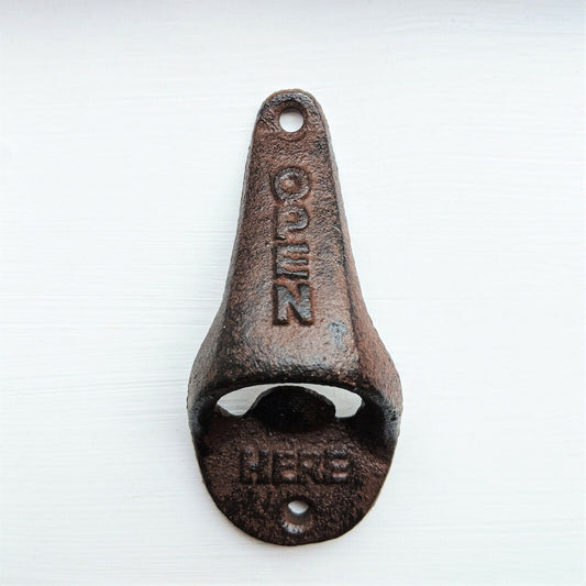 Open Here Cast Iron Metal Wall Mounted Vintage Rustic Kitchen Bar Bottle Opener