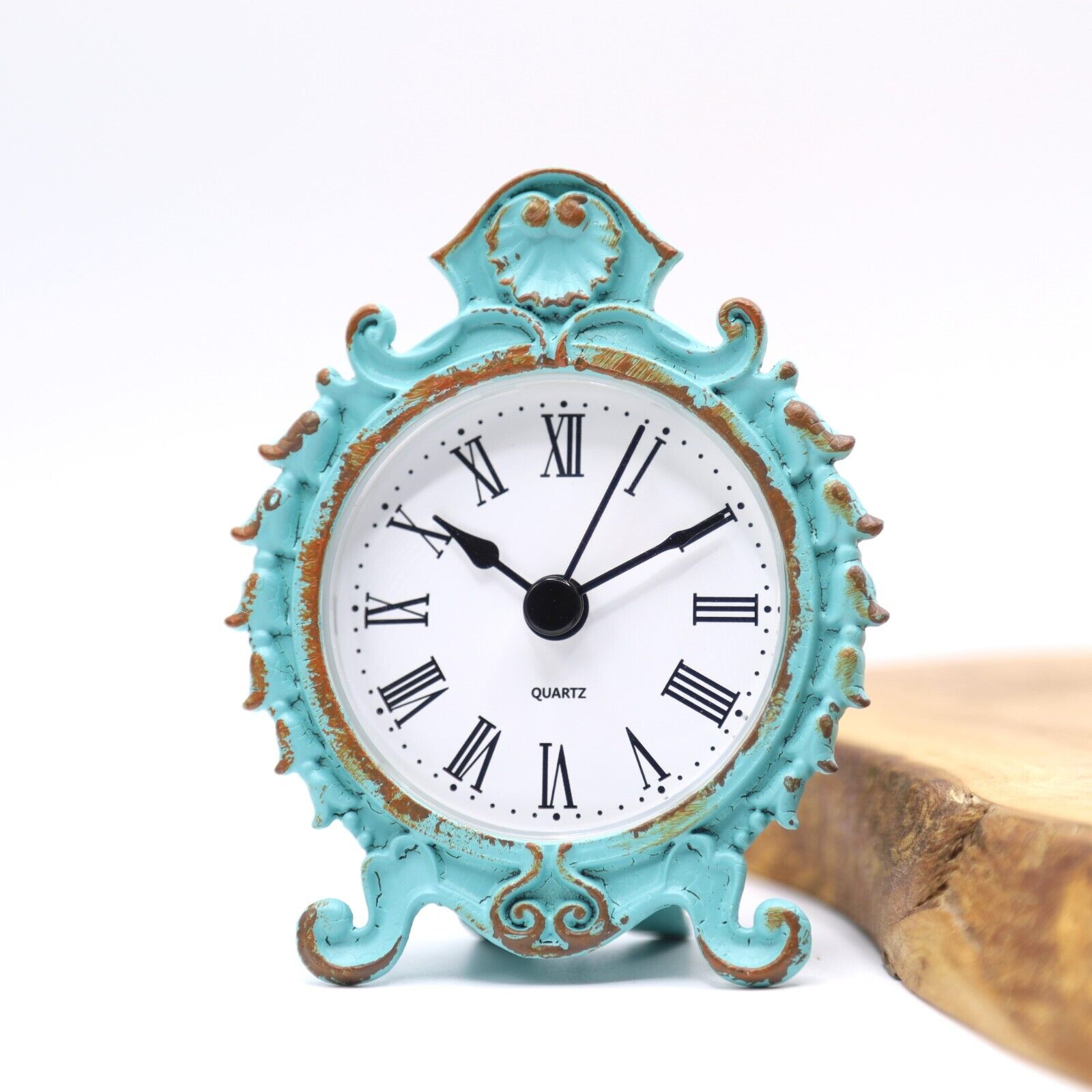 Vintage Style Small Mini Clock Boudoir French Chic Verdigris Toilet Ladies Clock