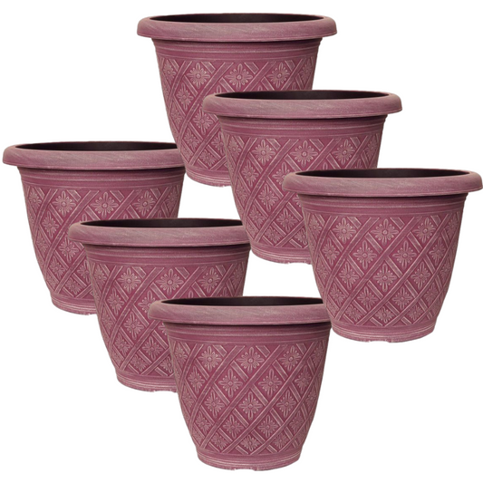 Planter Set of 6 Round 33cm Garden Plant Pot Woven Coral Pink Outdoor Cover