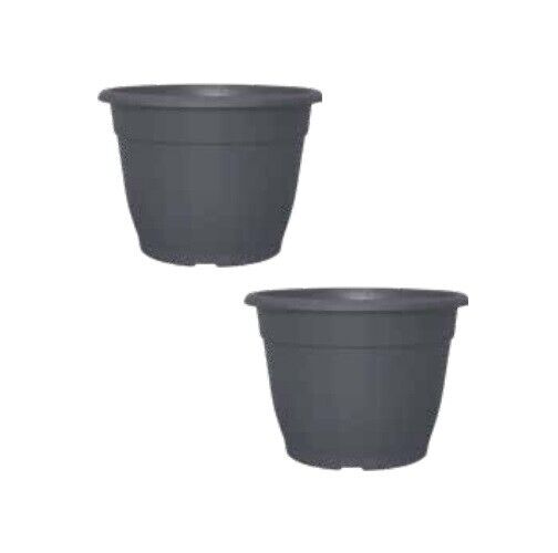 Set of 2 Grey Plastic Planter 30cm Round Ascot Flower Plant Garden Pot