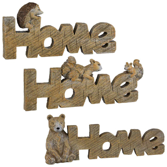 Woodland Wood Effect HOME Squirrel HedgeHog Bear Animals Plaque Decor Ornament 