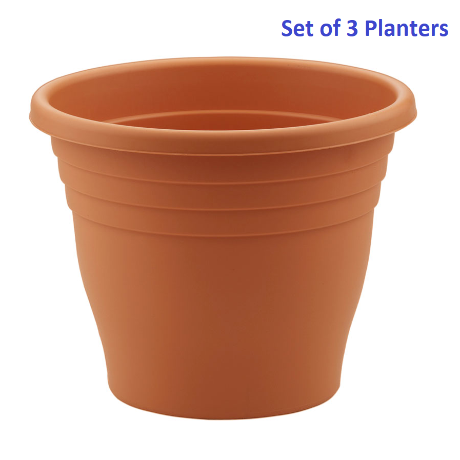 Set of 3 Terracotta Plastic Planter 30cm Round Ascot Flower Plant Garden Pot