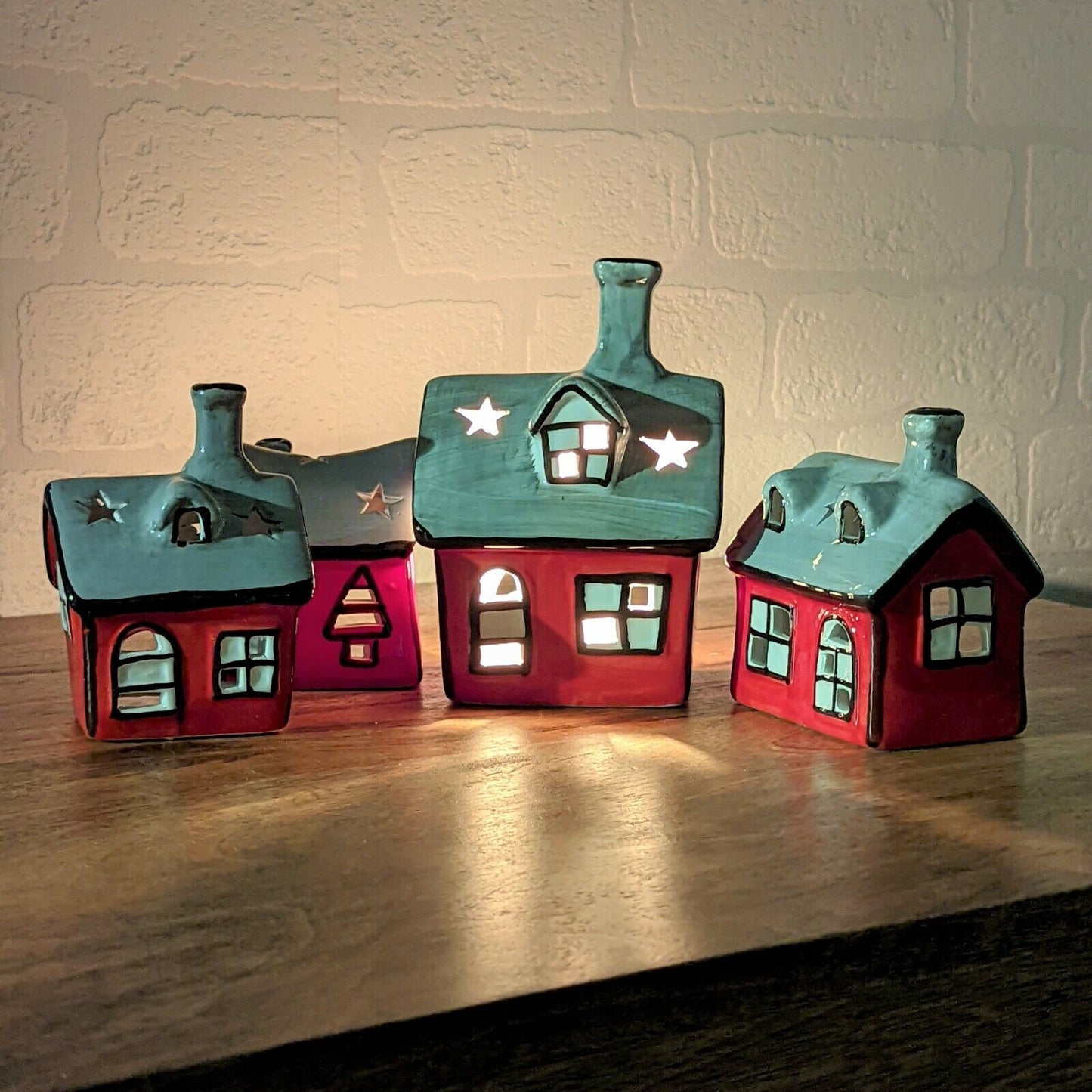 Christmas Tea Light Candle Holders Village Pottery House Ceramic Town House Xmas