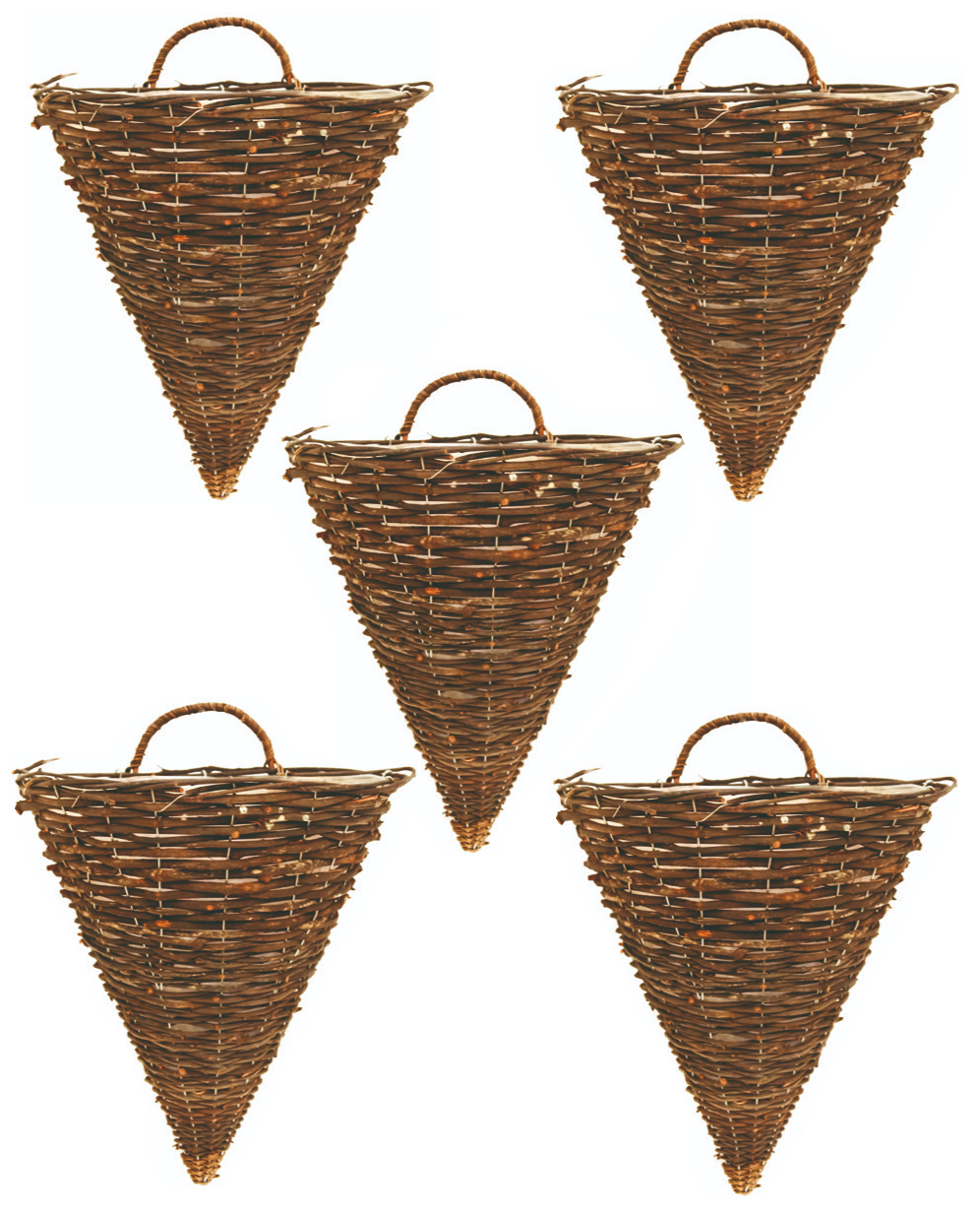 5X 35cm 14" Dark Brown Wicker Wall Hanging Cone Basket Rattan Willow Planter