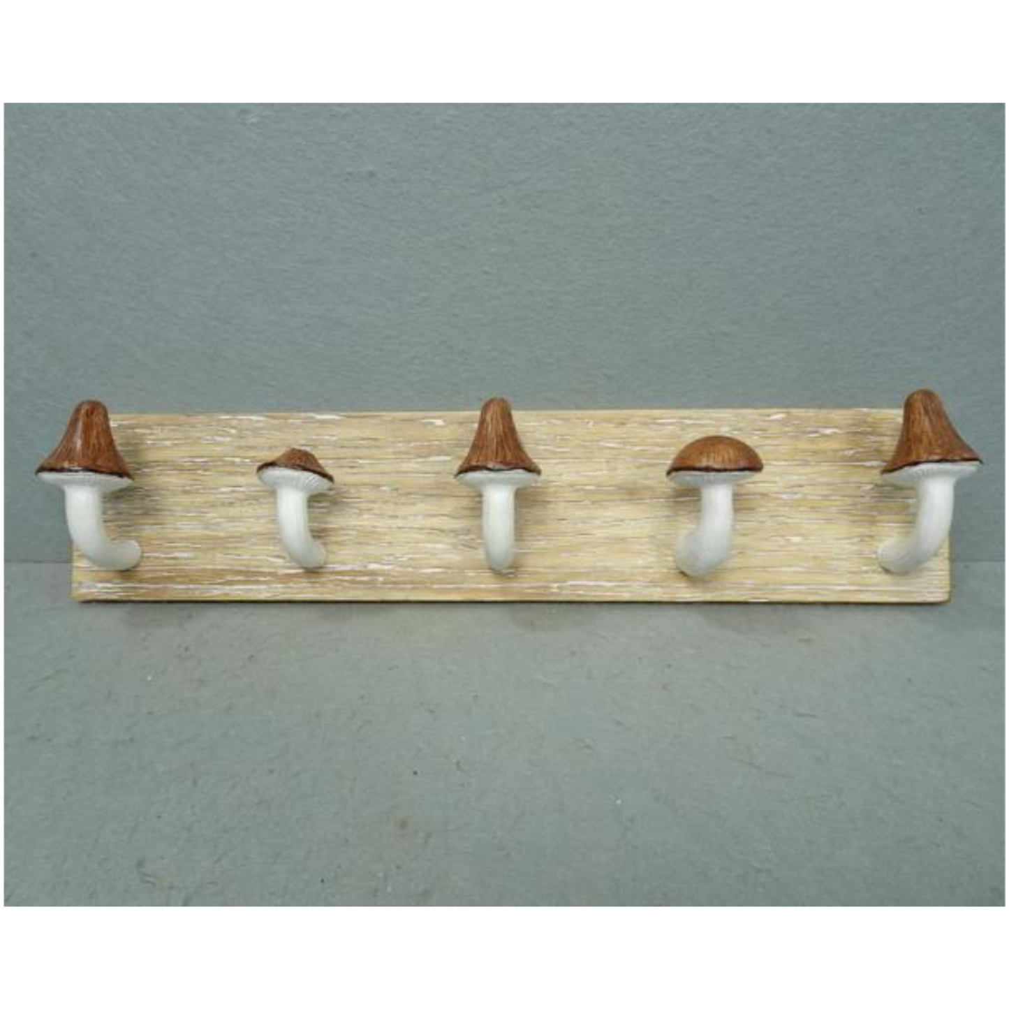 Mushroom Hooks on Wooden Board Decorative Coat Keys Wall Mounted Hanger 5 Hooks