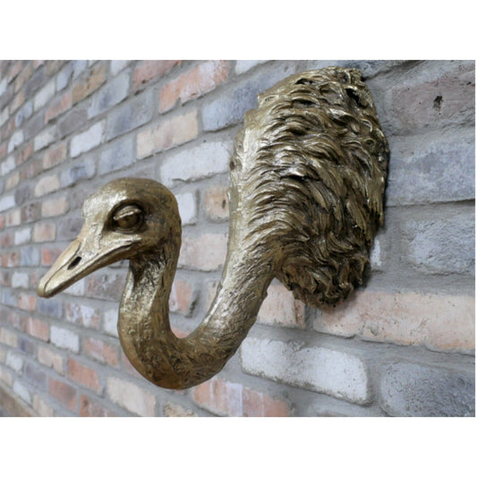 Gold Resin Ostrich Head Wall Vintage Hanging Bird Ornament Sculpture Art Decor