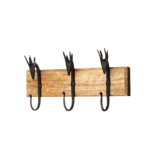 Metal Black Antler 3x Hooks Wall Mounted Coat Keys Hat Hook Hanger Home Decor