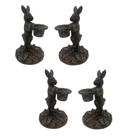 4Pc Antique French Style Rabbit Hare Candlestick Candle Holder Xmas Dinner Table