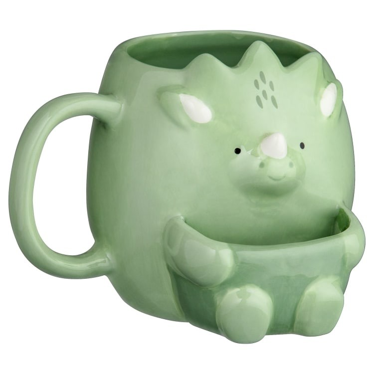 Ceramic Green Dinosaur Mug with Cookie Holder 300ml Coffee Tea Cup Novelty Gift