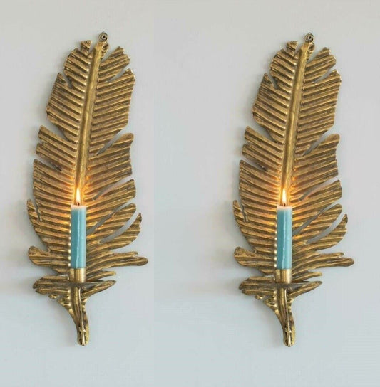 Set of 2 Gold Feather Wall Candle Holder Candlestick Holder Home Wedding Decor