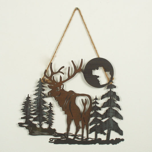 Stag Highlands Scene Metal Cut Out  Rustic Design Christmas Decor Wall Hanging