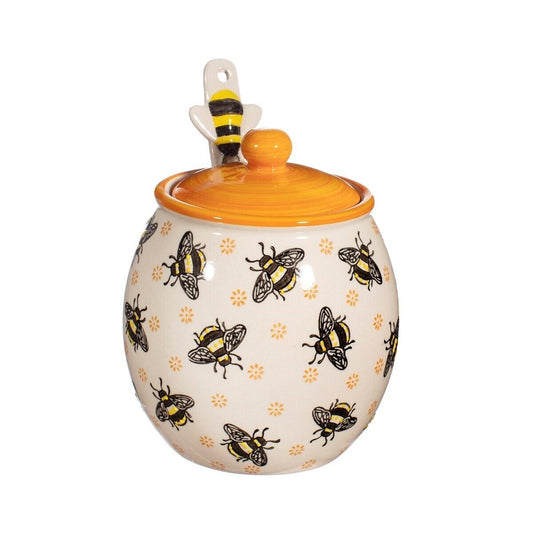 400ml Ceramic Honey Pot With Spoon Drizzler Dipper Sweet Bee Jar Storage Boxed