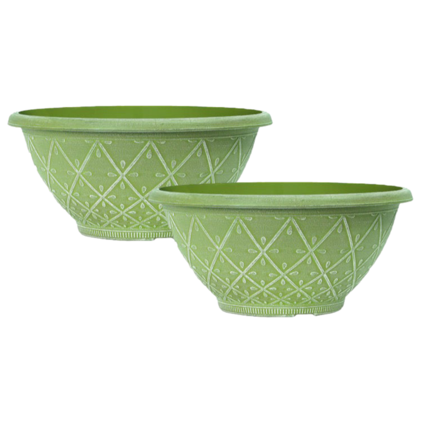 Bowl Planters 2Pc Plastic Prisma 30cm Powdered Moss Green 6L Garden Plant Pot