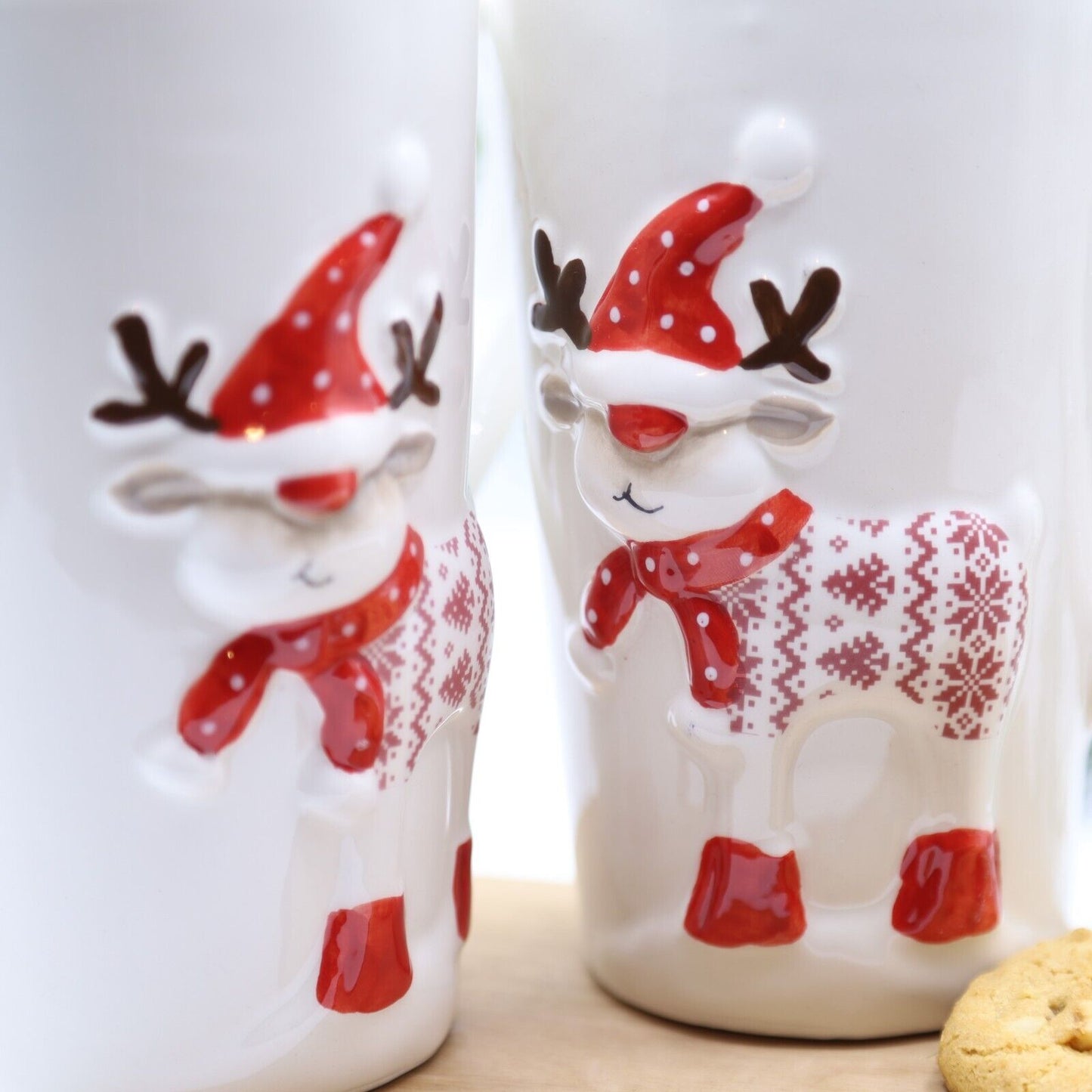 2Pc Reindeer Tall Mug 430ml Coffee Tea Cup Christmas Table Novelty Gift Deocr