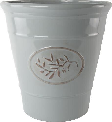 Large Olive Grey Plastic Plant Pot 40cm Gloss Tall 34L Round Garden Planter