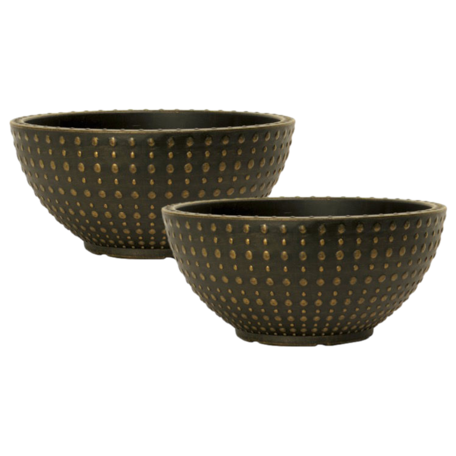 Bowl Planter 2Pc Plastic Hobnail 30cm Black Bronze 7L Home Garden Plant Pot