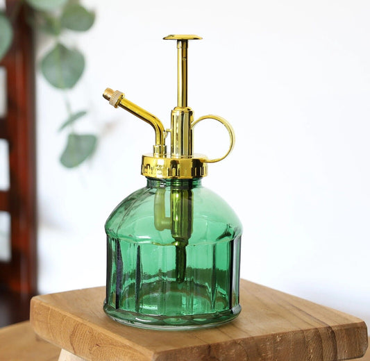 Green Glass Plant Mister Atomizer Plant Indoor Spray Botanical Retro Gold Mister