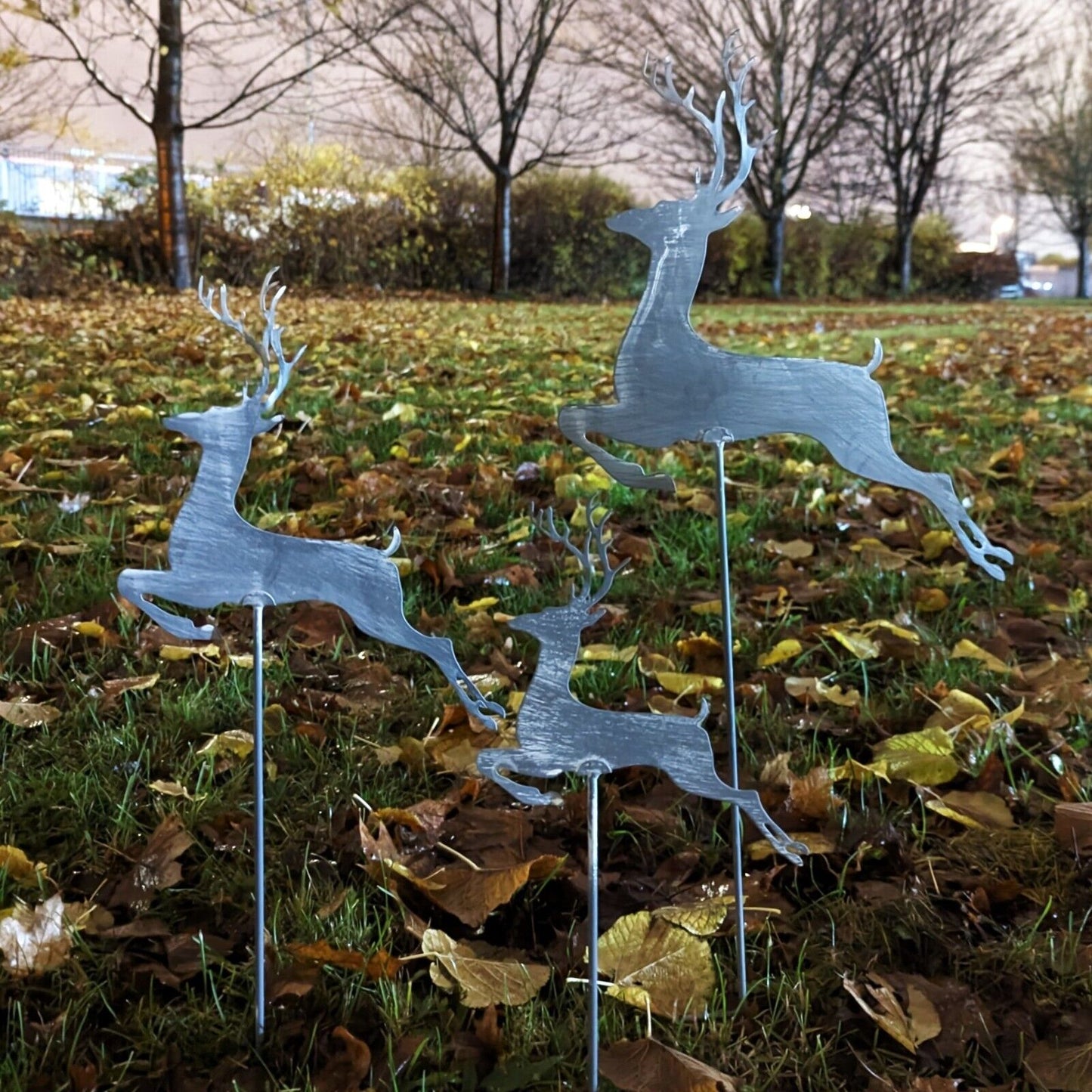 Rustic Grey Reindeer Metal Art Garden Stake Christmas Decor Outdoor Ornament