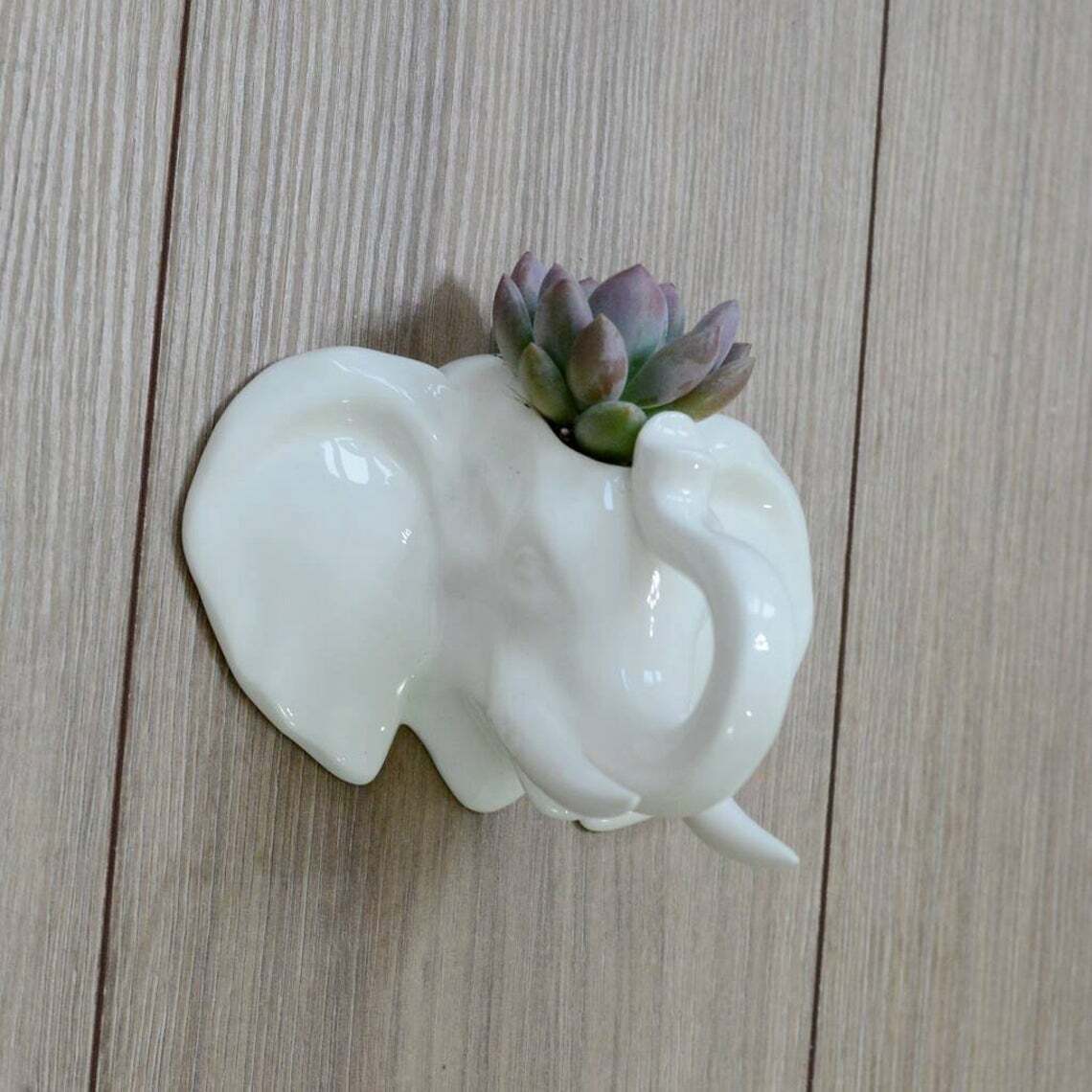 White Ceramic Elephant Head Wall Hanging Plant Pot Flower Herbs Kitchen Planter