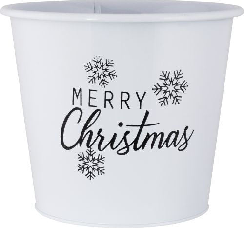 Metal Merry Christmas White Plant Pot Pail Planter Trough Xmas Decor Snow Flakes