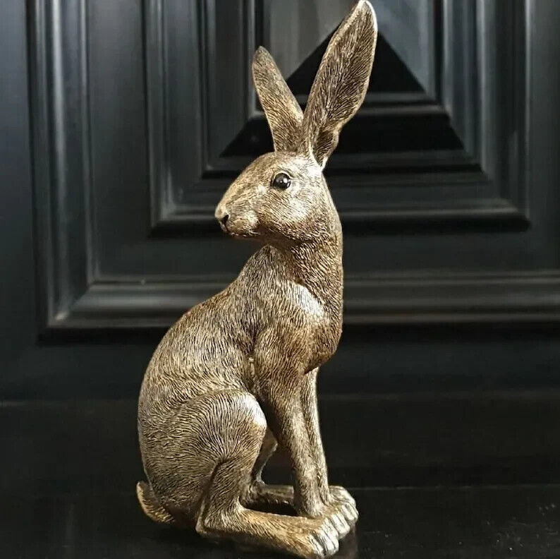 Bronze Antique Gold Sitting Hare Bunny Rabbit Ornament Figurine Statue Sculpture