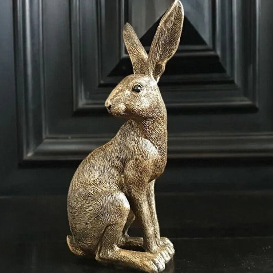 Bronze Antique Gold Sitting Hare Bunny Rabbit Ornament Figurine Statue Sculpture