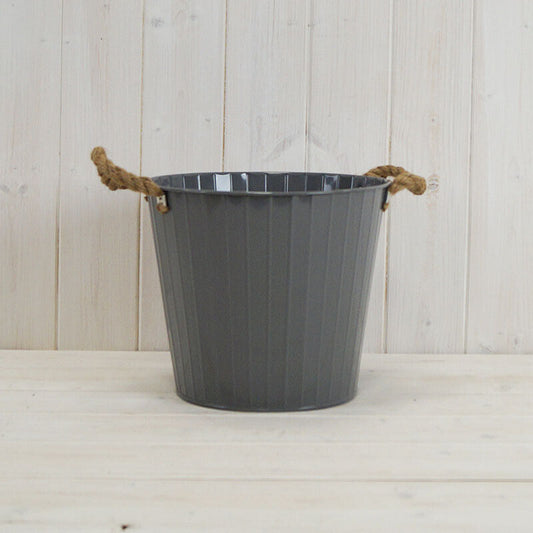 Metal Grey Planter Holder Tapered Zinc Plant Pot Hessian Ear Handles Drainage