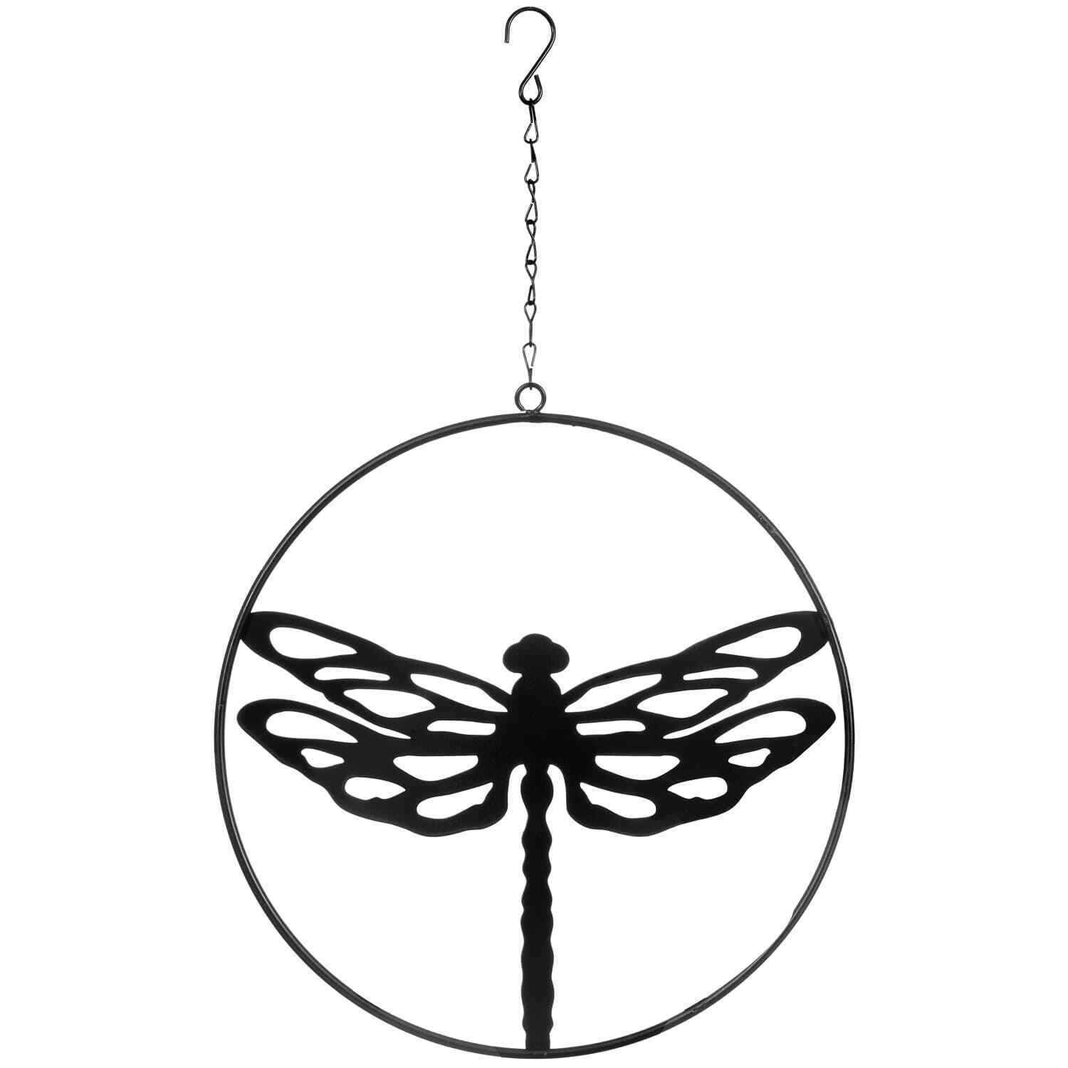 Garden Wall Hanging Black Metal Laser Cut Bee Dragonfly Butterfly Hoops Balck