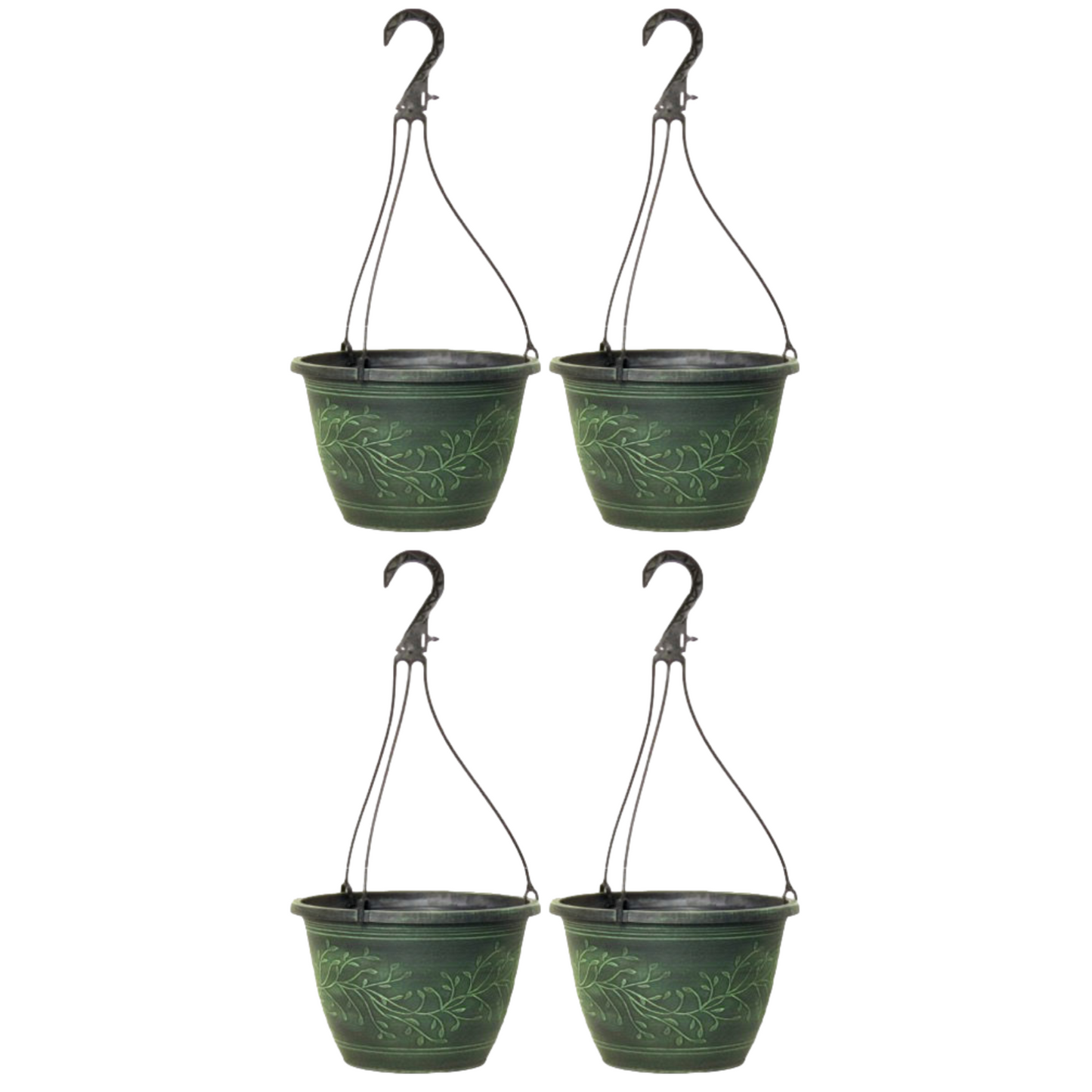 Hanging Basket 4Pcs 27cm Garden Plant Pot Green Verdigris Plastic Planter