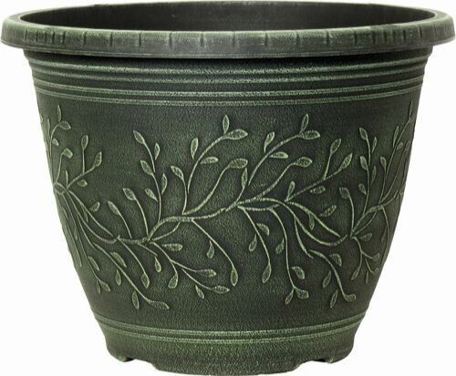 Set of 2 Round 28cm Garden Plant Pot Green Verdigris Flower Deco Rim Planter