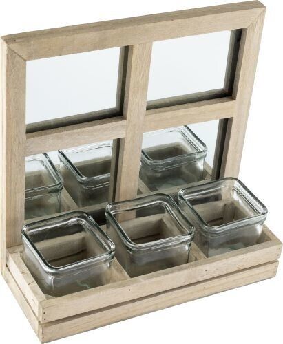 3x Glass Pots 9.5cm Wooden Frame Window Planter Herb Flower Plants Indoor