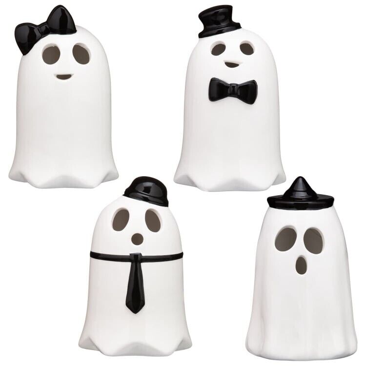 White Ceramic Tall Light Up LED Ghost Spooky Halloween Home Decor Assorted