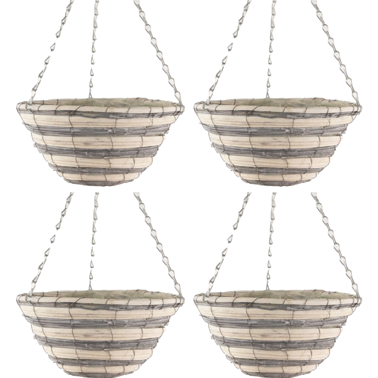 4X 30cm 12Inch Natural Grey Cream Wicker Hanging Basket Lined Willow Planter