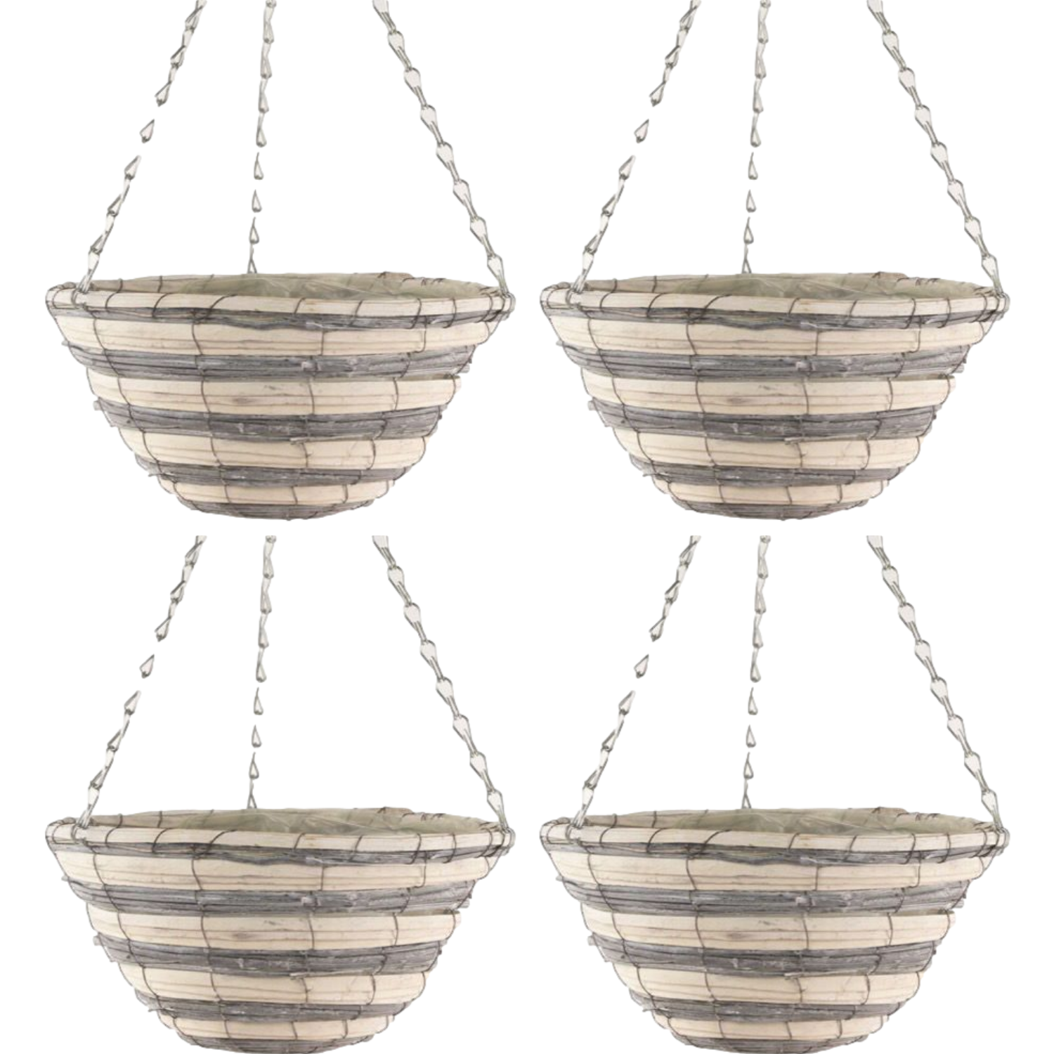 4X 30cm 12Inch Natural Grey Cream Wicker Hanging Basket Lined Willow Planter