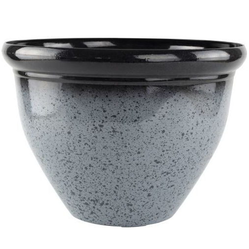 Glazed Concrete Grey Plastic Plant Pot 30cm Gloss 8.5L Round Garden Planter