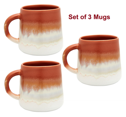 Set of 3 Terracotta Stoneware Ceramic Mojave Glazed Mug Tea Coffee Cup