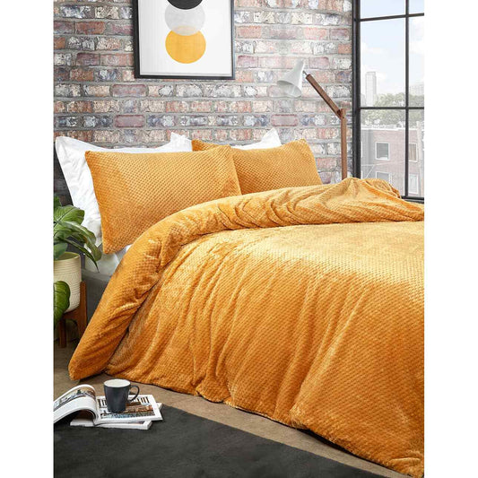 Teddy Bear Fleece Duvet Cover Quilt Soft Cosy Bedding Set & Pillowcases Ochre