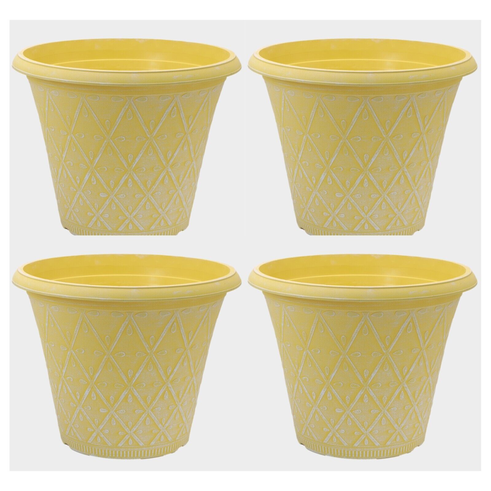 Planter Set of 4 Round 30cm Garden Plant Pot Yellow Outdoor Decorative Cover