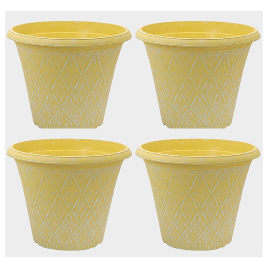 Planter Set of 4 Round 30cm Garden Plant Pot Yellow Outdoor Decorative Cover