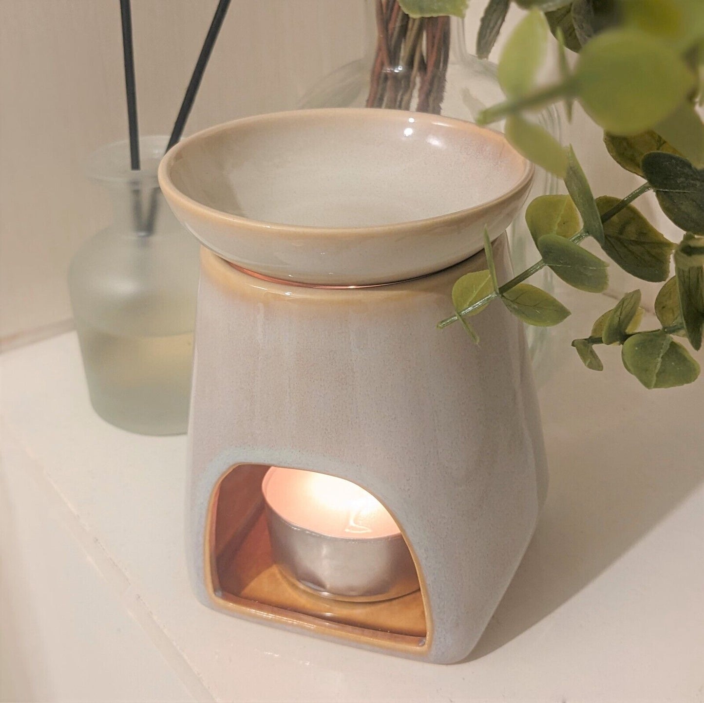 Large Ceramic Natural Oil Burner Wax Melt Reactive Glazed Home Fragrance Decor 